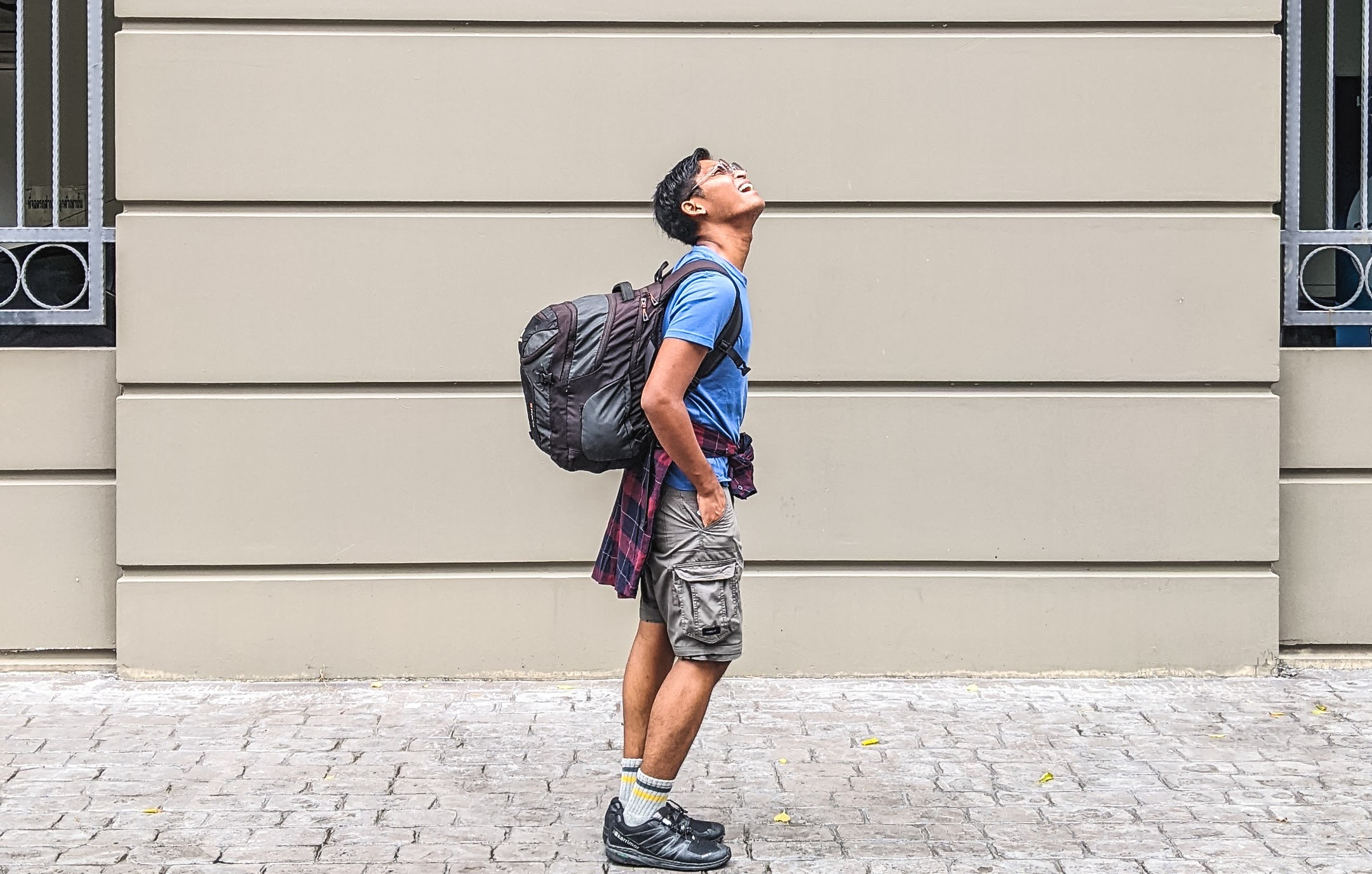 bayu with his backpack